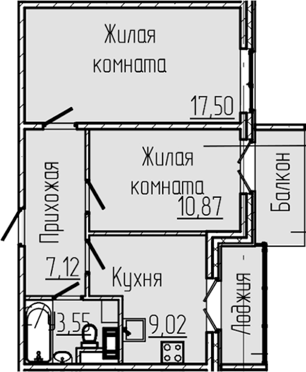2-комнатная квартира 50.98 м², 6/8 эт., ЖК «SERTOLOVO PARK»